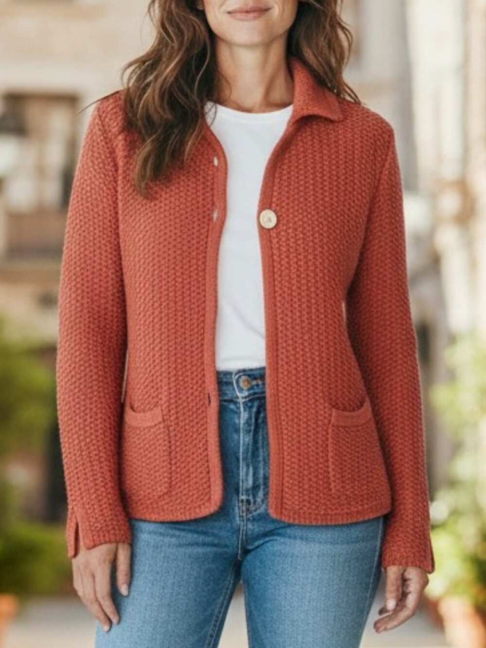 Talbots Salmon 100% Mercerized Pocket Cardigan Sweater - Picture 11 of 11